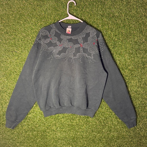 Fruit of the Loom Tops - Vintage Fruit‎ of the Loom Forest Green Rhinestone Embellished Sweatshirt L